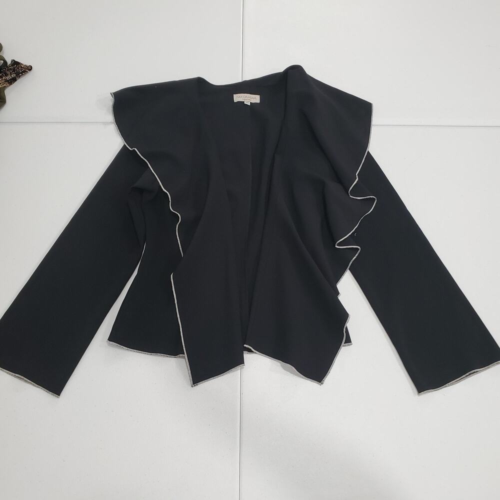 Ivan Grundahl Black Ruffle-Trim Open Front Jacket